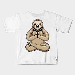 Cartoon sloth meditates with yoga Kids T-Shirt